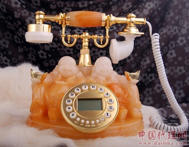 室内装饰用、黄玉弥勒佛仿古电话机：KMT-2101B
